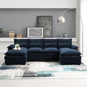 [VIDEO provided][New]110*55" Modern U-shaped Sectional Sofa with Waist Pillows,6-seat Upholstered Symmetrical Sofa Furniture