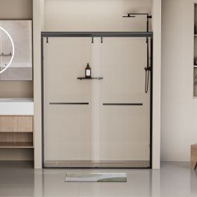 44-48 in. W x 76 in. H Semi-Frameless Shower Door, Double Sliding Shower Door, 5/16" (8mm) Clear Tempered Glass Shower Door with Explosion-Proof Film