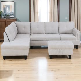 Modern Flannel Sectional Couch with Ottoman-Stylish