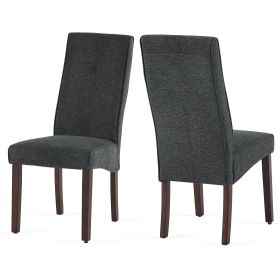 Dark Grey Linen Upholstered Dining Chair High Back, Armless Accent Chair with Wood Legs, Set Of 2