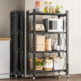 Joybos������ 4 Tier Black Heavy Duty Foldable Metal Organizer Shelves with Wheels