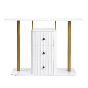 Modern Console Table with 3 Drawers, Faux Marble Veneer Entryway Table, Metal Frame Narrow Sofa Accent Table, Sofa Side Table for Living Room Bedroom