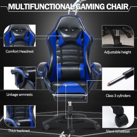 Ergonomic Gaming Chair with Footrest, PU Leather Video Game Chairs for Adults, Reclining Gamer Chair Office Chair with Lumbar Support