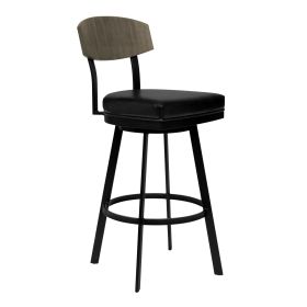 26 Inch Metal and Leatherette Swivel Barstool, Black