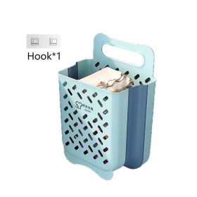 Folding wall hanging dirty clothes basket household plastic laundry basket large storage basket doll storage bucket (Color: Blue, size: large)