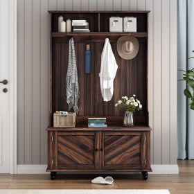 3-in-1 Entryway Hall Tree with Storage Bench and Coat Hooks, 40 Inch (Color: Tiger)