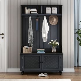 3-in-1 Entryway Hall Tree with Storage Bench and Coat Hooks, 40 Inch (Color: Black)