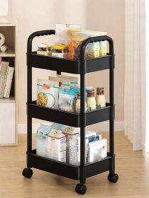 Portable 3Layer Storage Cart with Lockable Wheels Bathroom Laundry Living (Color: Black, size: M)