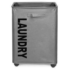 82L/21.6Gal Large Rolling Laundry Hamper Collapsible Tall Laundry Basket with Wheels Waterproof Dirty Clothes Cart with Handle Foldable Clothes Organi (Color: DARK GREY)