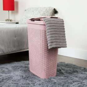 40 Liter Slim Laundry Basket with Cutout Handles & Lid (Color: Pink)