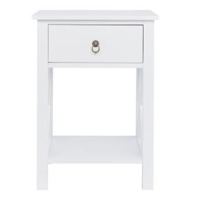 FCH Nightstand Modern End Table, Side Table with 1 Drawer and Storage Shelf, White (Color: as picture)